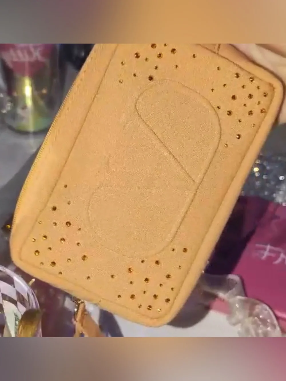 Valentino GWP✨🧡💛Orange Embossed V Cosmetic Pouch with Gold Stud Accents